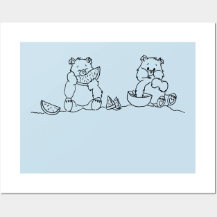 Care Bears Eating Watermelon Line Art Posters and Art